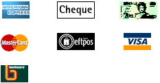 American Express, Cheque, MasterCard, eftpos, Visa, BankCard