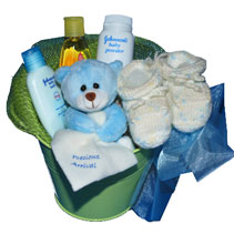 bucket of baby gifts